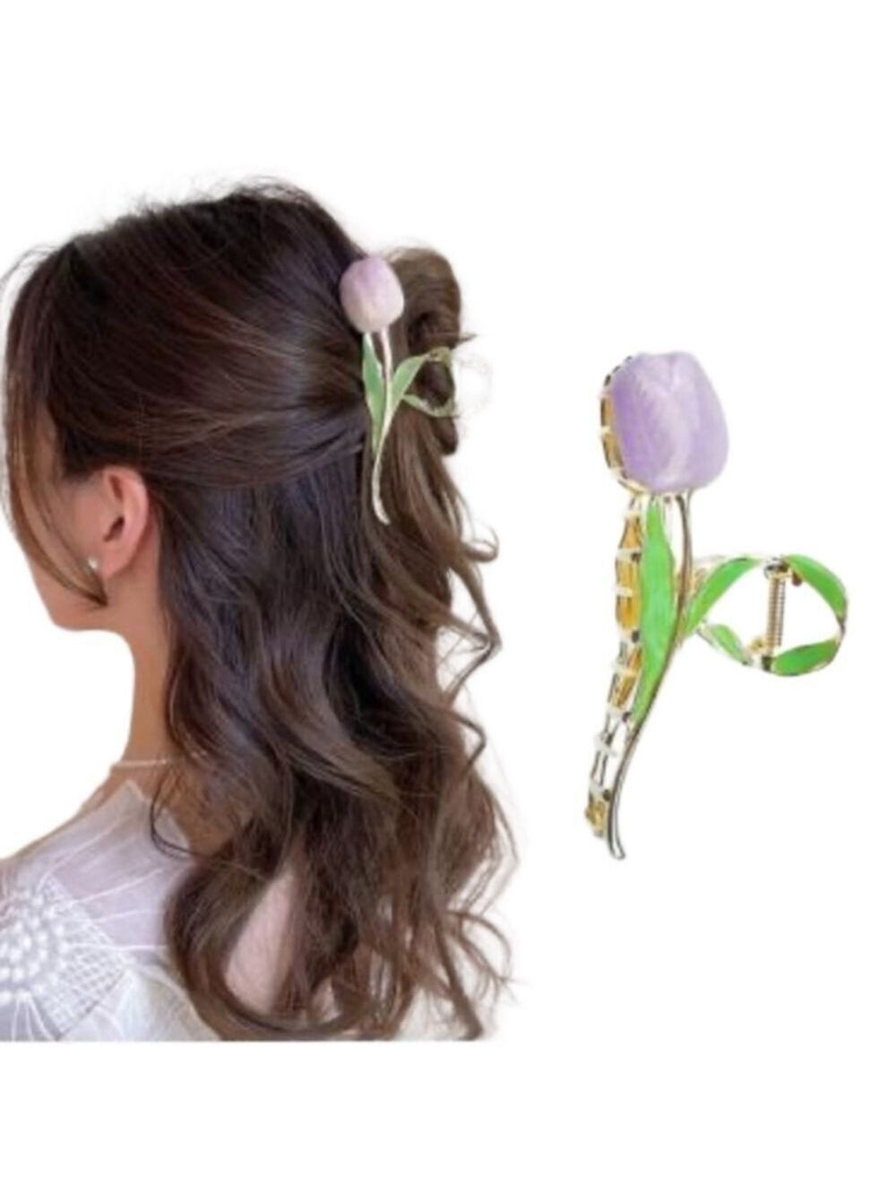 $20 (2 for $30) Metal Hair Claw Clip With Painted Purple Tulip Flower Crab Clip